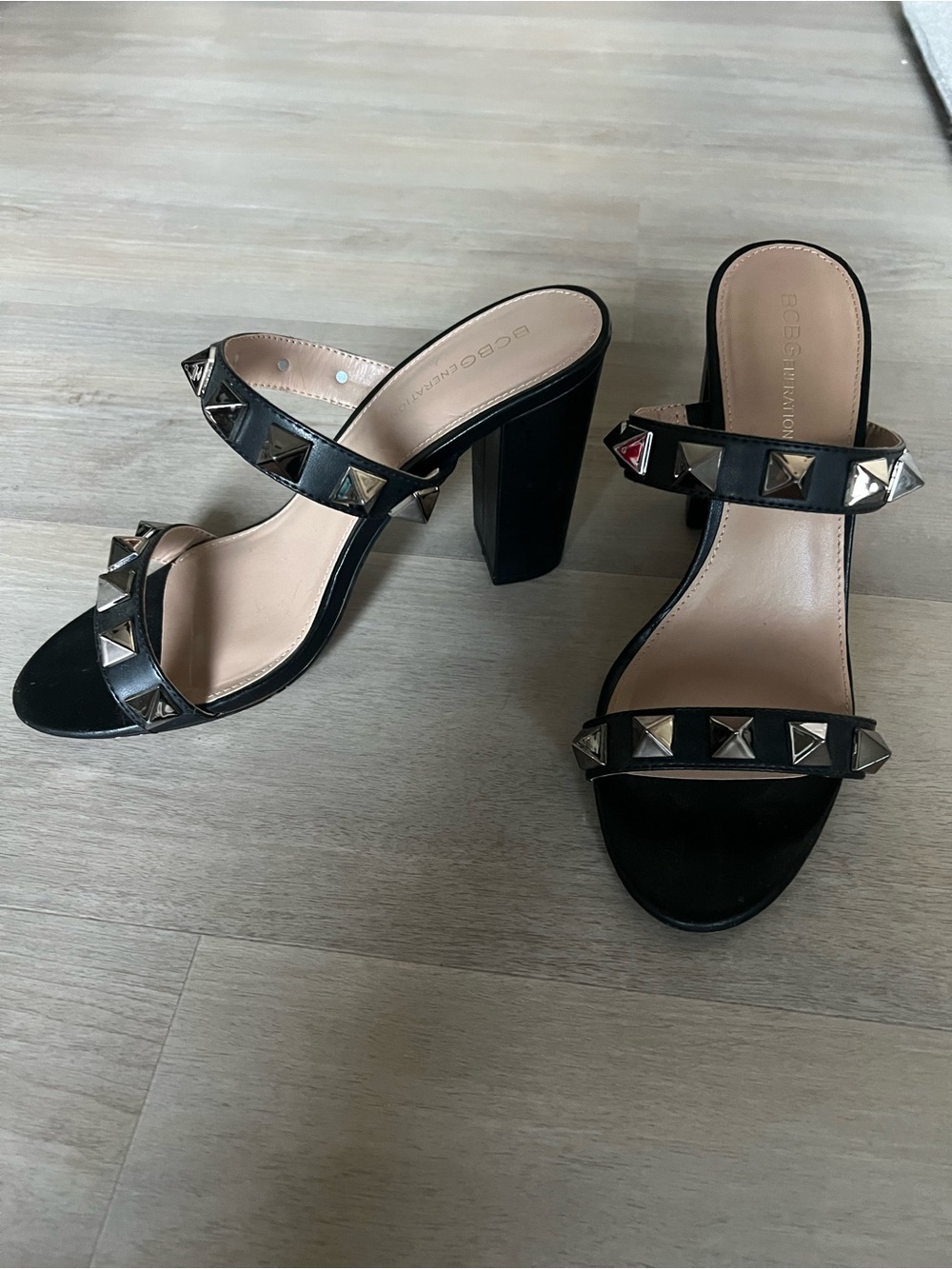 BCBGeneration Borani Black Studded Heels Valentino Rockstud Roman stud inspo